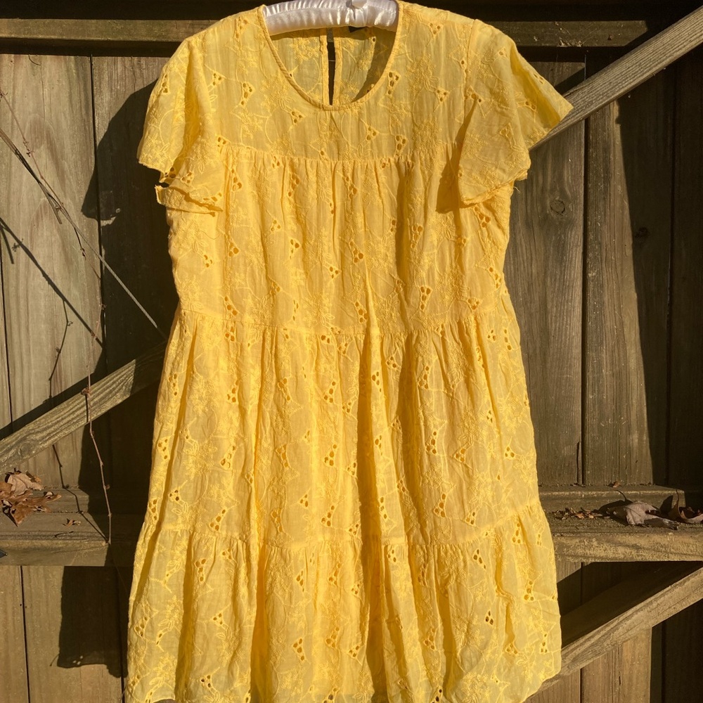 Simplee yellow cotton eyelet dress